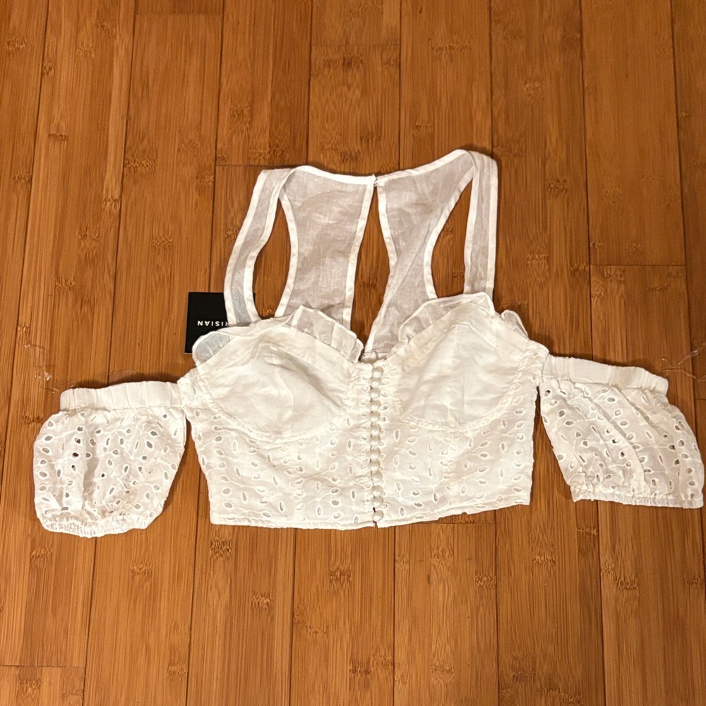 Parisian White Eyelet Off-Shoulder Top Sz 6